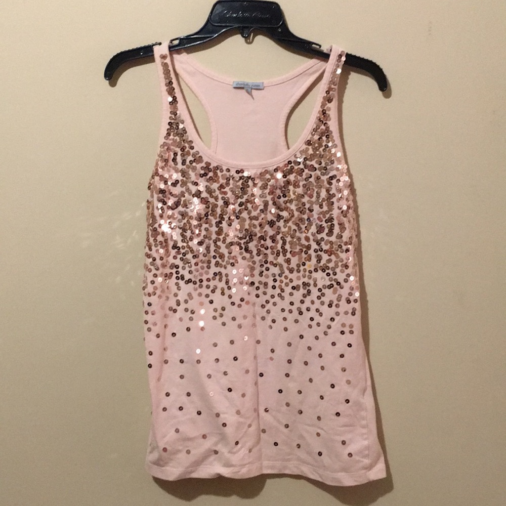 Light pink with rose gold sequences tank